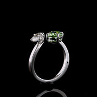 14K White Gold Toi et Moi Ring with 1.54 Carats Oval Bright Green Lab Diamond and 0.70 Carats Oval Colorless Lab Diamond - 2.24 Carats Total Diamond Weight - Covaloro Fine Jewelry