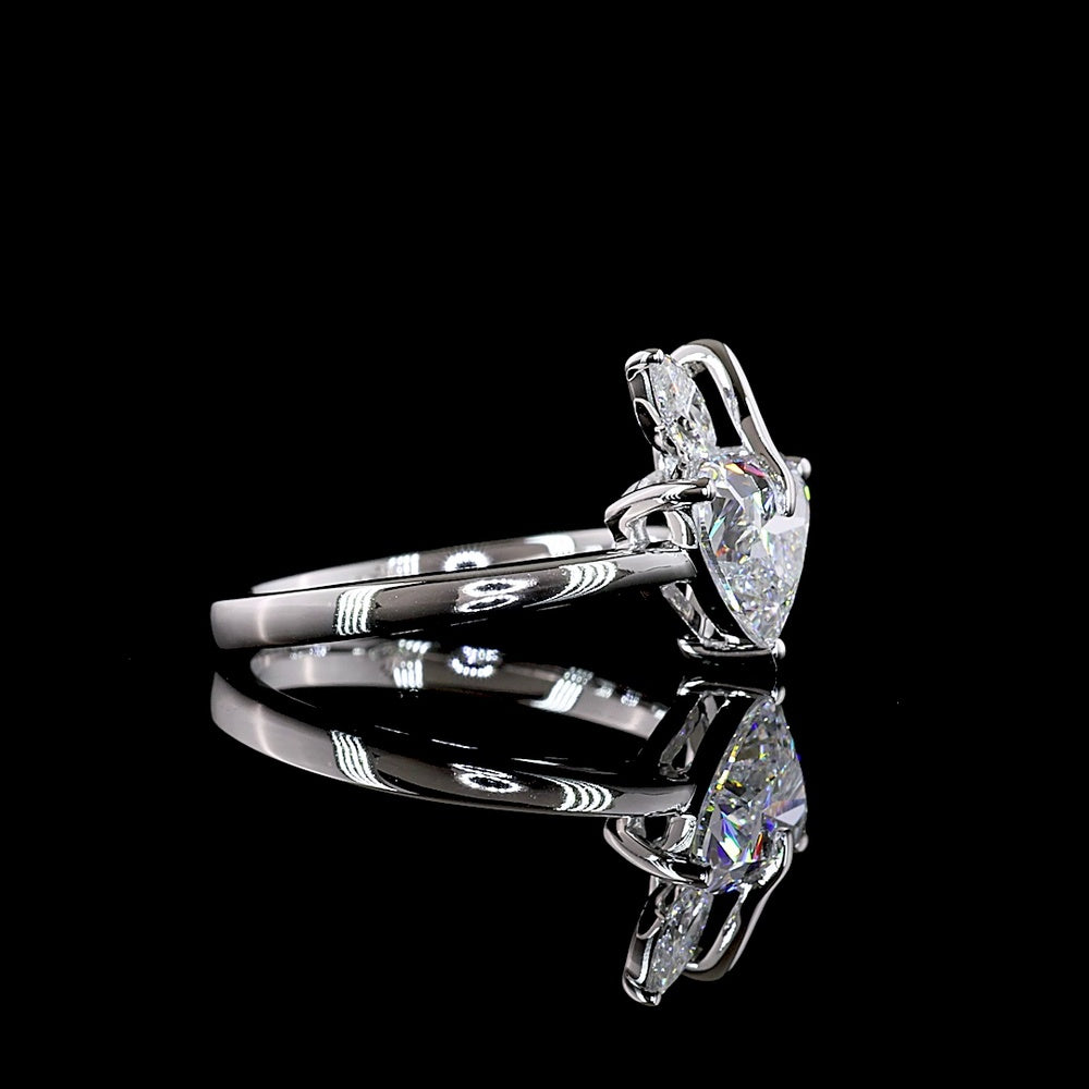 14K White Gold Toi et Moi Ring with 1.72 Carats Heart Cut Lab Diamond and 0.16 Carats Marquise Diamond - 1.88 Carats Total Carat Weight - Covaloro Fine Jewelry