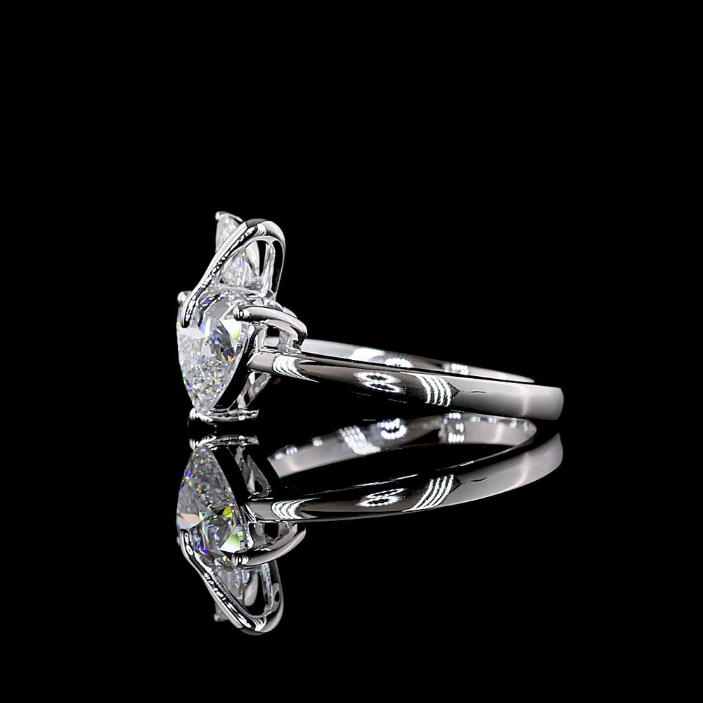 14K White Gold Toi et Moi Ring with 1.72 Carats Heart Cut Lab Diamond and 0.16 Carats Marquise Diamond - 1.88 Carats Total Carat Weight - Covaloro Fine Jewelry