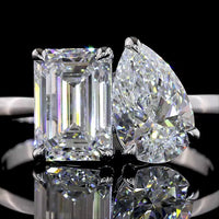 14K White Gold Toi et Moi Ring with 1.80 Carats Emerald Cut F VS1 Lab Diamond and 1.25 Carats Pear Shape E VVS2 Lab Diamond - 3.05 Carats Total Diamond Weight - Covaloro Fine Jewelry