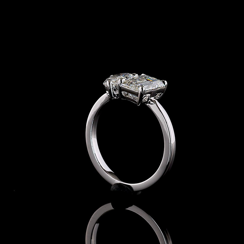 14K White Gold Toi et Moi Ring with 1.80 Carats Emerald Cut F VS1 Lab Diamond and 1.25 Carats Pear Shape E VVS2 Lab Diamond - 3.05 Carats Total Diamond Weight - Covaloro Fine Jewelry