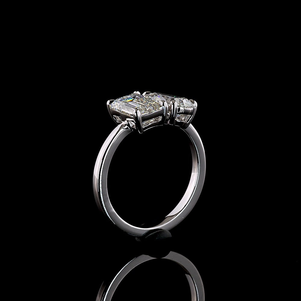 14K White Gold Toi et Moi Ring with 1.80 Carats Emerald Cut F VS1 Lab Diamond and 1.25 Carats Pear Shape E VVS2 Lab Diamond - 3.05 Carats Total Diamond Weight - Covaloro Fine Jewelry