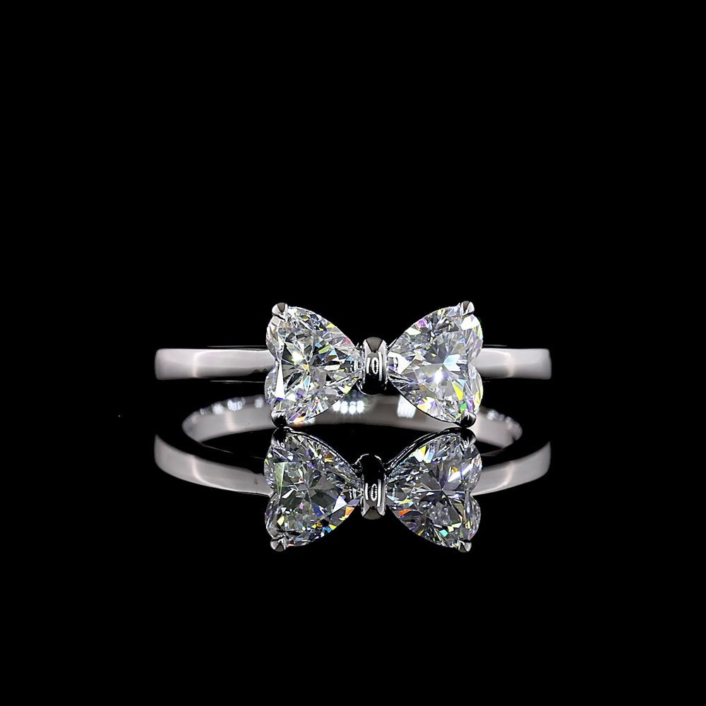 14K White Gold Toi et Moi Ring with 2 Heart-Shaped Lab Diamonds - E-F VS1 Quality - 0.85 Carat Total Weight - Covaloro Fine Jewelry