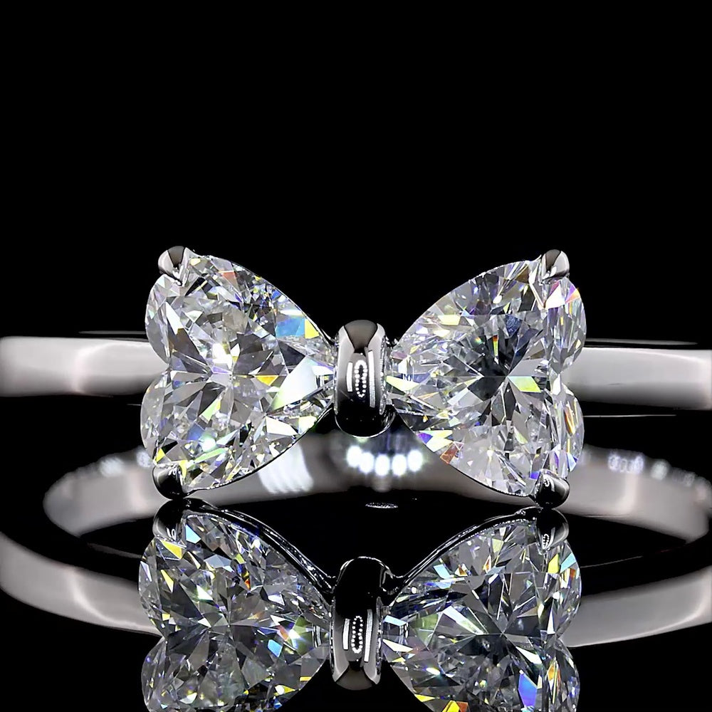 14K White Gold Toi et Moi Ring with 2 Heart-Shaped Lab Diamonds - E-F VS1 Quality - 0.85 Carat Total Weight - Covaloro Fine Jewelry