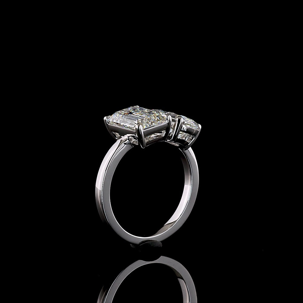 14K White Gold Toi et Moi Ring with 3.03 Carat Emerald Cut and 2.03 Carat Pear Shape Lab Diamonds - 5.06 Carat Total Diamond Weight - Covaloro Fine Jewelry