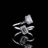 14K White Gold Toi et Moi Ring with Inclined Emerald Cut Lab Diamonds - 1.91 Total Carat Weight, E-F Color, VS1 Clarity - Covaloro Fine Jewelry