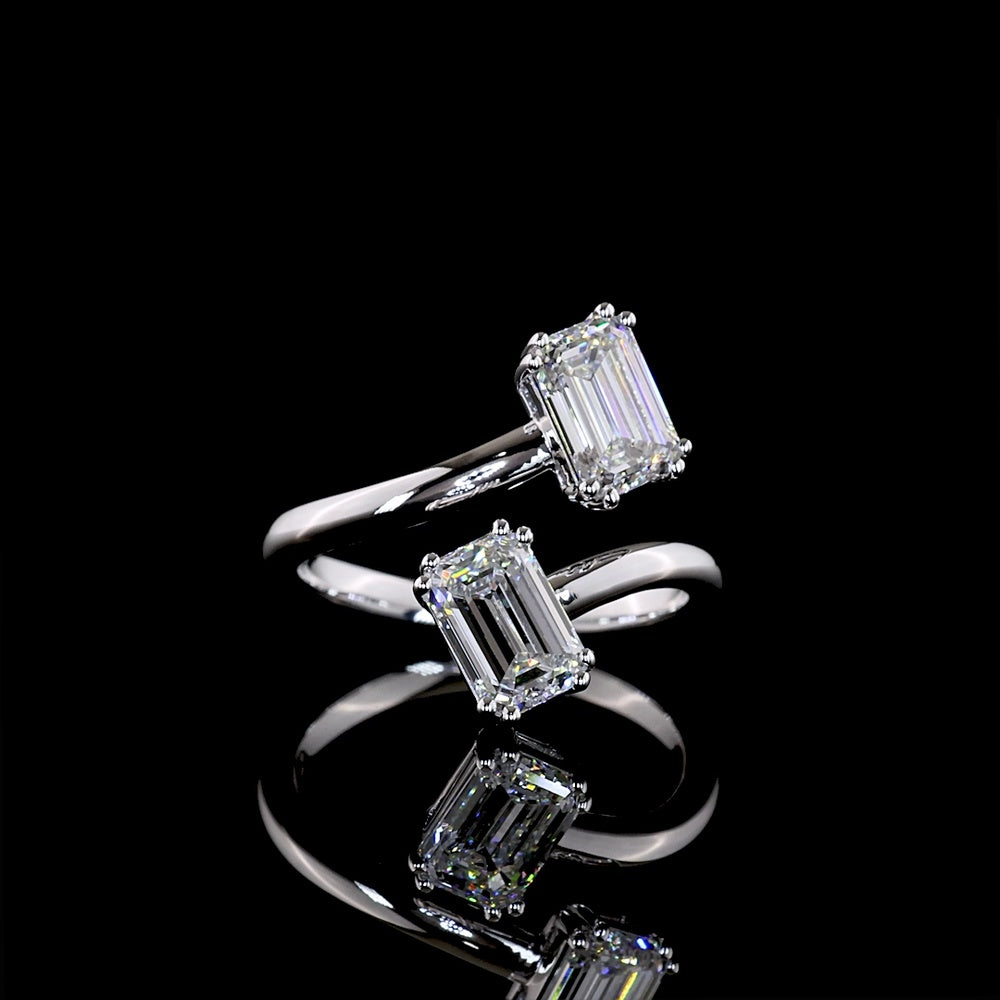 14K White Gold Toi et Moi Ring with Inclined Emerald Cut Lab Diamonds - 1.91 Total Carat Weight, E-F Color, VS1 Clarity - Covaloro Fine Jewelry