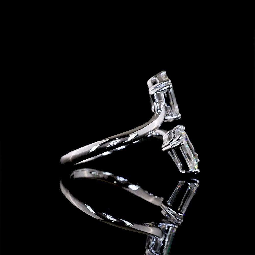 14K White Gold Toi et Moi Ring with Inclined Emerald Cut Lab Diamonds - 1.91 Total Carat Weight, E-F Color, VS1 Clarity - Covaloro Fine Jewelry