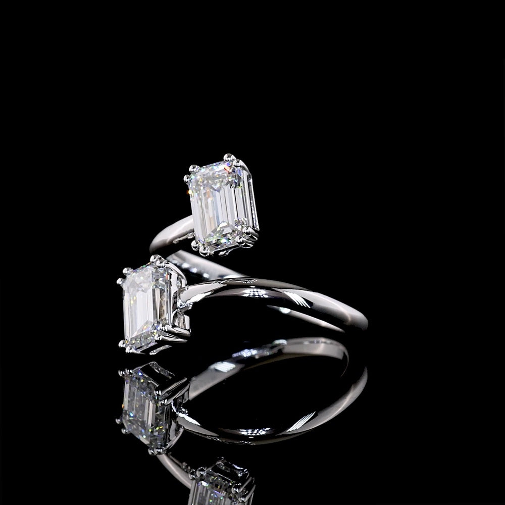 14K White Gold Toi et Moi Ring with Inclined Emerald Cut Lab Diamonds - 1.91 Total Carat Weight, E-F Color, VS1 Clarity - Covaloro Fine Jewelry
