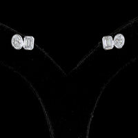 14K White Gold Toi et Moi Stud Earrings with Bezel Set Emerald Cut and Oval Cut Lab Diamonds - 2.05 Carat Total Diamond Weight - Covaloro Fine Jewelry