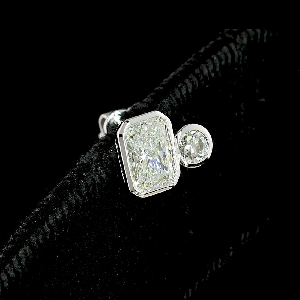 14K White Gold Toi et Moi Stud Earrings with Bezel Set Radiant and Brilliant Cut Lab Diamonds - 1.45 Carat Total Diamond Weight - Covaloro Fine Jewelry