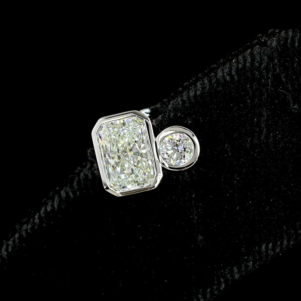 14K White Gold Toi et Moi Stud Earrings with Bezel Set Radiant and Brilliant Cut Lab Diamonds - 1.45 Carat Total Diamond Weight - Covaloro Fine Jewelry