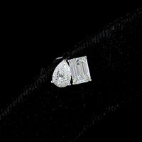 14K White Gold Toi et Moi Stud Earrings with Emerald Cut and Pear Cut Lab Grown CVD Diamonds - 1.77 Carats Total Diamond Weight - Covaloro Fine Jewelry