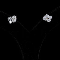 14K White Gold Toi et Moi Stud Earrings with Oval and Emerald Cut Lab Diamonds - 2.30 Total Carat Weight - Covaloro Fine Jewelry