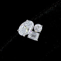 14K White Gold Toi et Moi Stud Earrings with Oval and Emerald Cut Lab Diamonds - 2.30 Total Carat Weight - Covaloro Fine Jewelry
