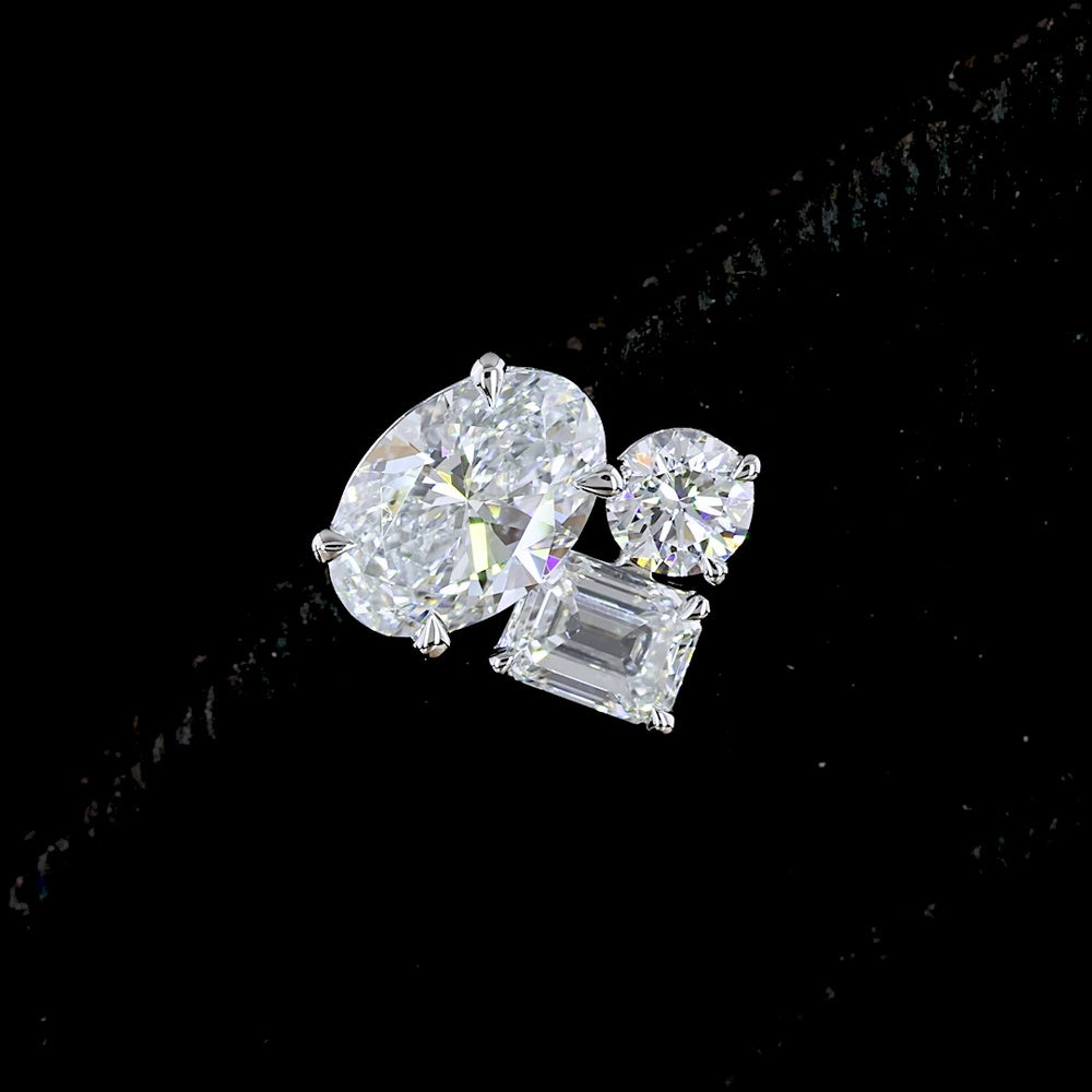 14K White Gold Toi et Moi Stud Earrings with Oval and Emerald Cut Lab Diamonds - 2.30 Total Carat Weight - Covaloro Fine Jewelry