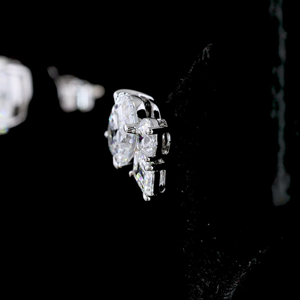 14K White Gold Toi et Moi Stud Earrings with Oval and Emerald Cut Lab Diamonds - 2.30 Total Carat Weight - Covaloro Fine Jewelry