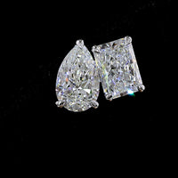 14K White Gold Toi et Moi Stud Earrings with Pear and Radiant Cut Lab Diamonds - 6.07 Total Carat Weight, E Color, VS1-VVS2 Clarity - Covaloro Fine Jewelry