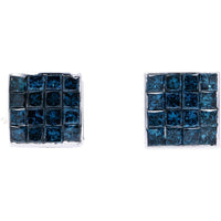 14K White Gold Treated Blue Diamond Square Stud Earrings - 1.00 Carat Total Diamond Weight