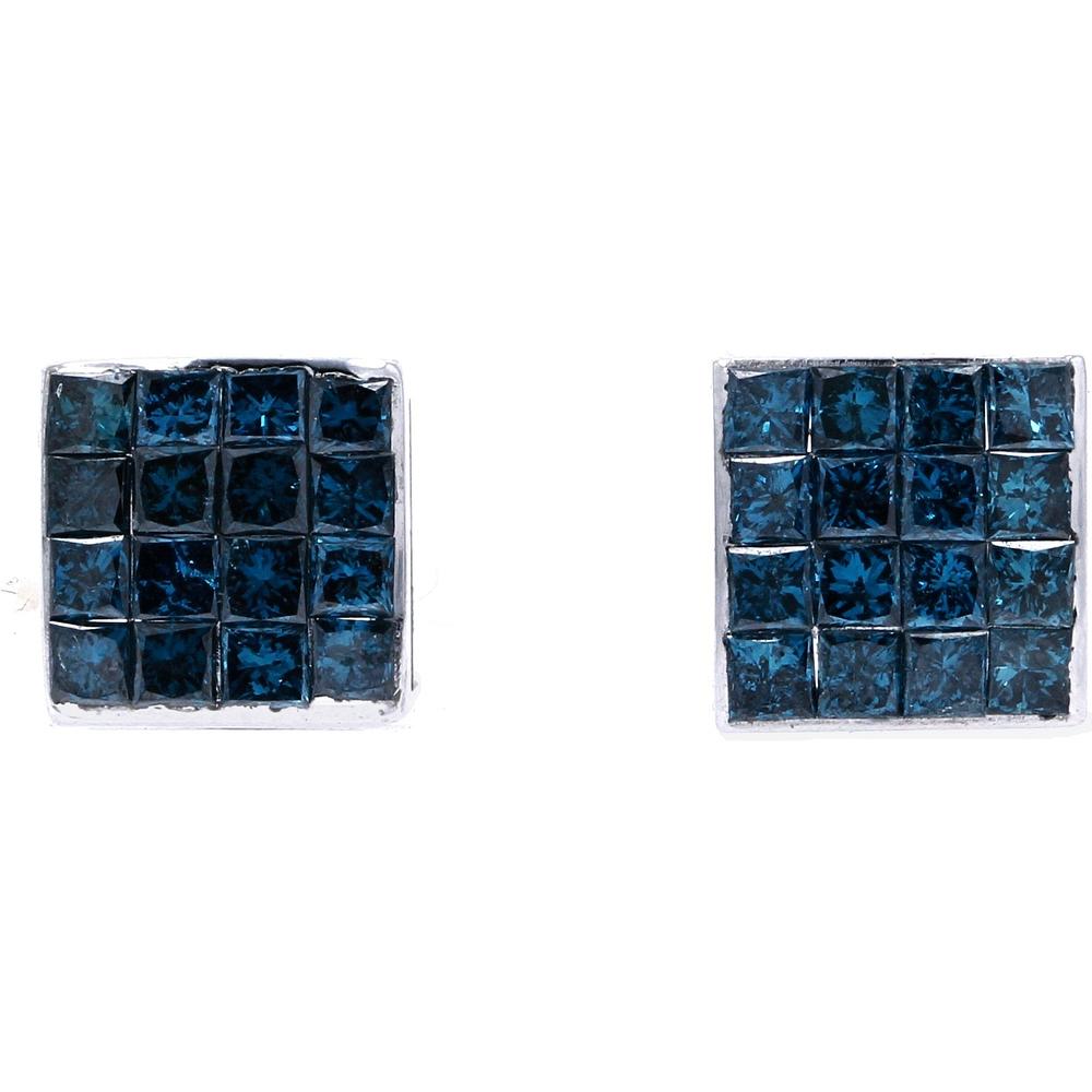 14K White Gold Treated Blue Diamond Stud Earrings - 1.00 Carat Total Diamond Weight