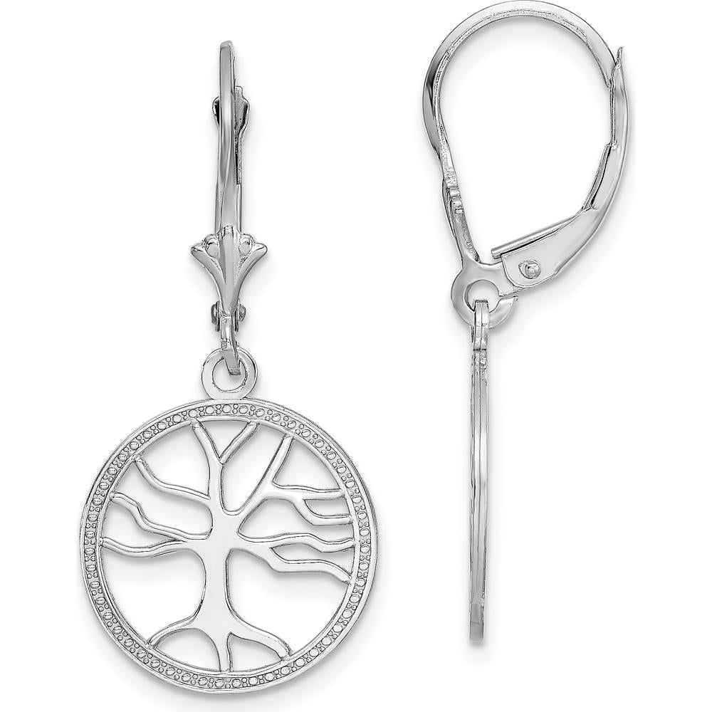 14K White Gold Tree of Life Drop Earrings with Diamond Accents - 1.00 Carat Total Diamond Weight by 0