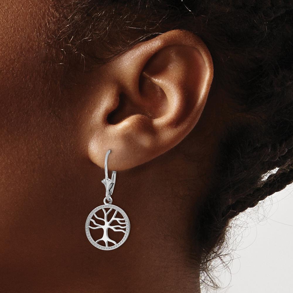 14K White Gold Tree of Life Drop Earrings with Diamond Accents - 1.00 Carat Total Diamond Weight by 0