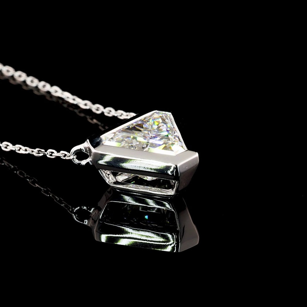 14K White Gold Triangle Cut Lab Diamond Solitaire Pendant - 2.05 Carat Total Weight, F VVS2 - Covaloro Fine Jewelry