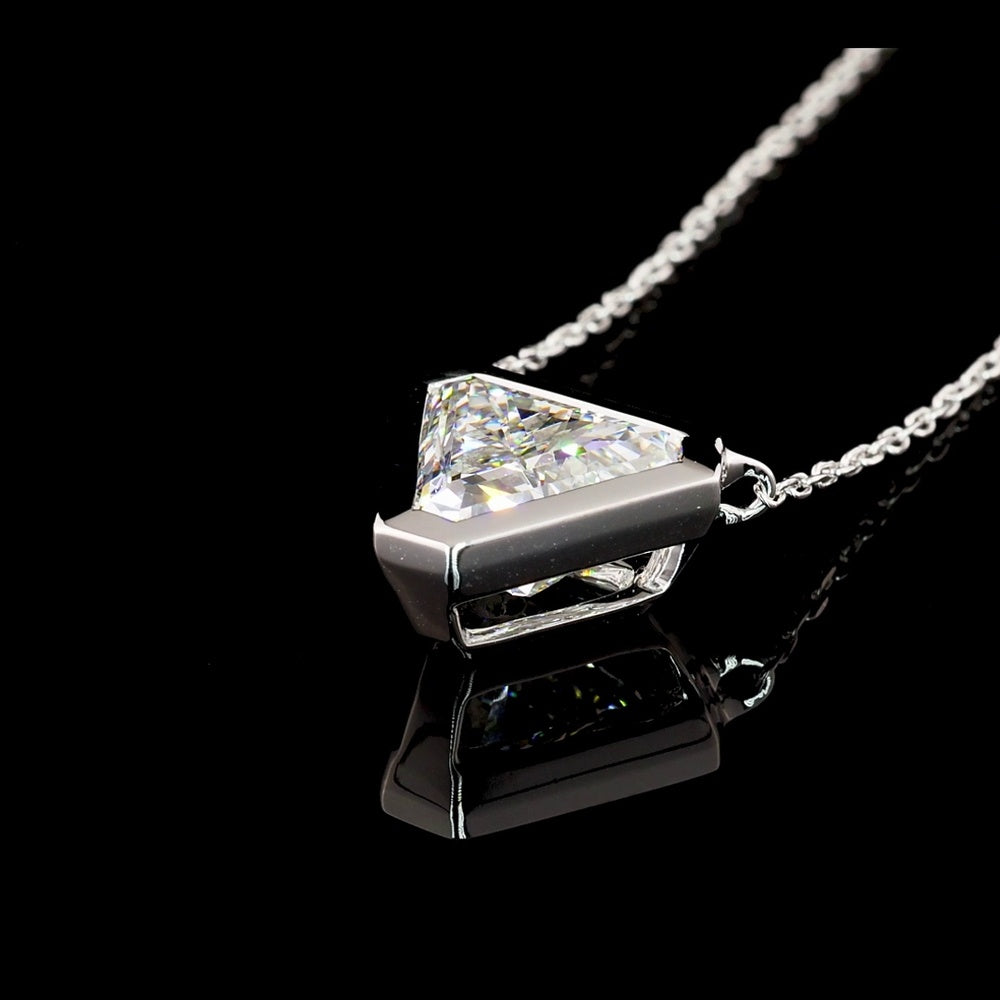 14K White Gold Triangle Cut Lab Diamond Solitaire Pendant - 2.05 Carat Total Weight, F VVS2 - Covaloro Fine Jewelry