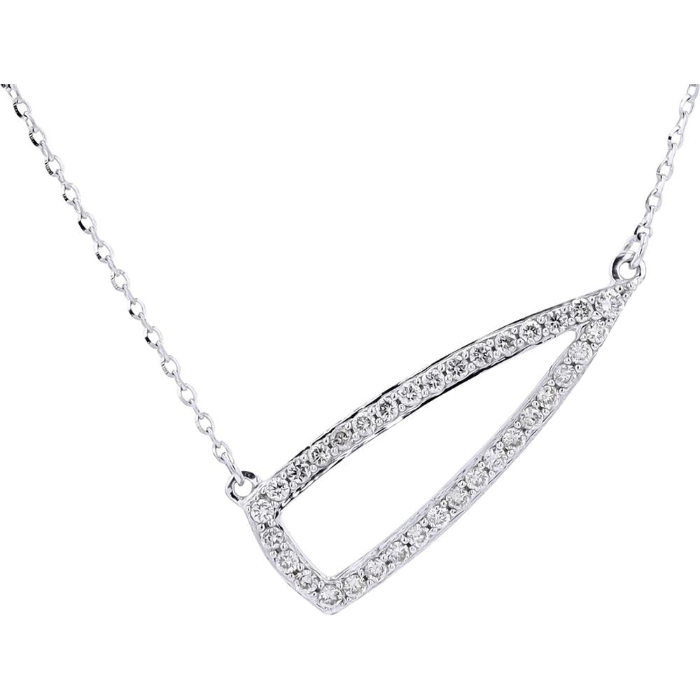 14K White Gold Triangle Diamond Necklace with Adjustable Chain - 0.31 Carat Total Diamond Weight
