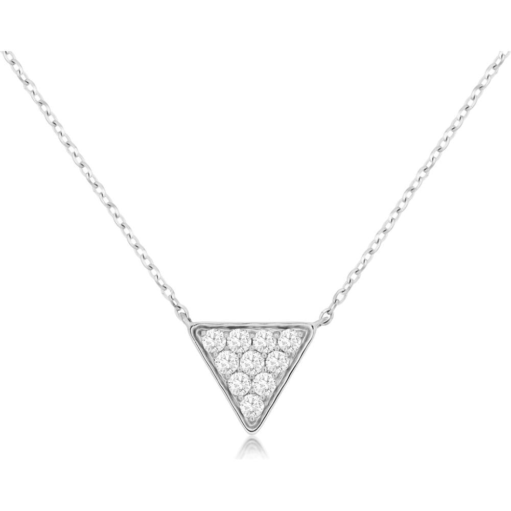 14K White Gold Triangle Pendant Necklace with Round Diamonds - 0.20 Carats Total Diamond Weight