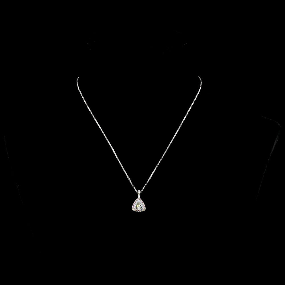 14K White Gold Triangle Shape Halo Pendant with Fancy Vivid Pink Lab Diamond and Brilliant Cut Accent Stones - 1.31 Total Carat Weight - Covaloro Fine Jewelry
