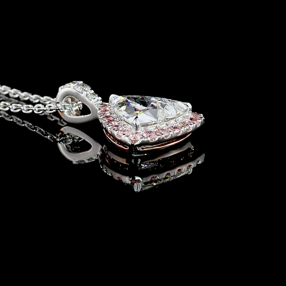 14K White Gold Triangle Shape Halo Pendant with Fancy Vivid Pink Lab Diamond and Brilliant Cut Accent Stones - 1.31 Total Carat Weight - Covaloro Fine Jewelry