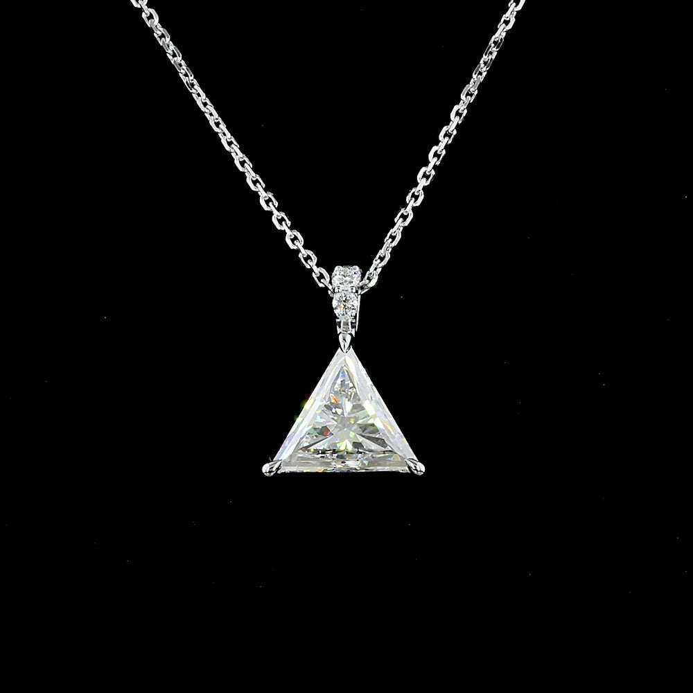14K White Gold Triangle Shape Pendant with 1.92 Carat E VVS2 Lab Diamond and Brilliant Cut Accent Stones - 1.98 Carat Total Diamond Weight - Covaloro Fine Jewelry