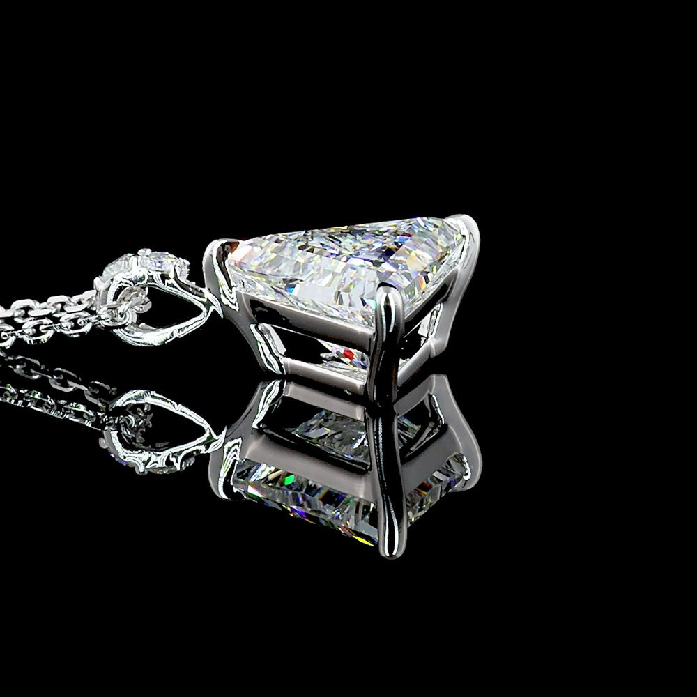 14K White Gold Triangle Shape Pendant with 1.92 Carat E VVS2 Lab Diamond and Brilliant Cut Accent Stones - 1.98 Carat Total Diamond Weight - Covaloro Fine Jewelry