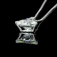 14K White Gold Triangle Shape Pendant with 1.92 Carat E VVS2 Lab Diamond and Brilliant Cut Accent Stones - 1.98 Carat Total Diamond Weight - Covaloro Fine Jewelry