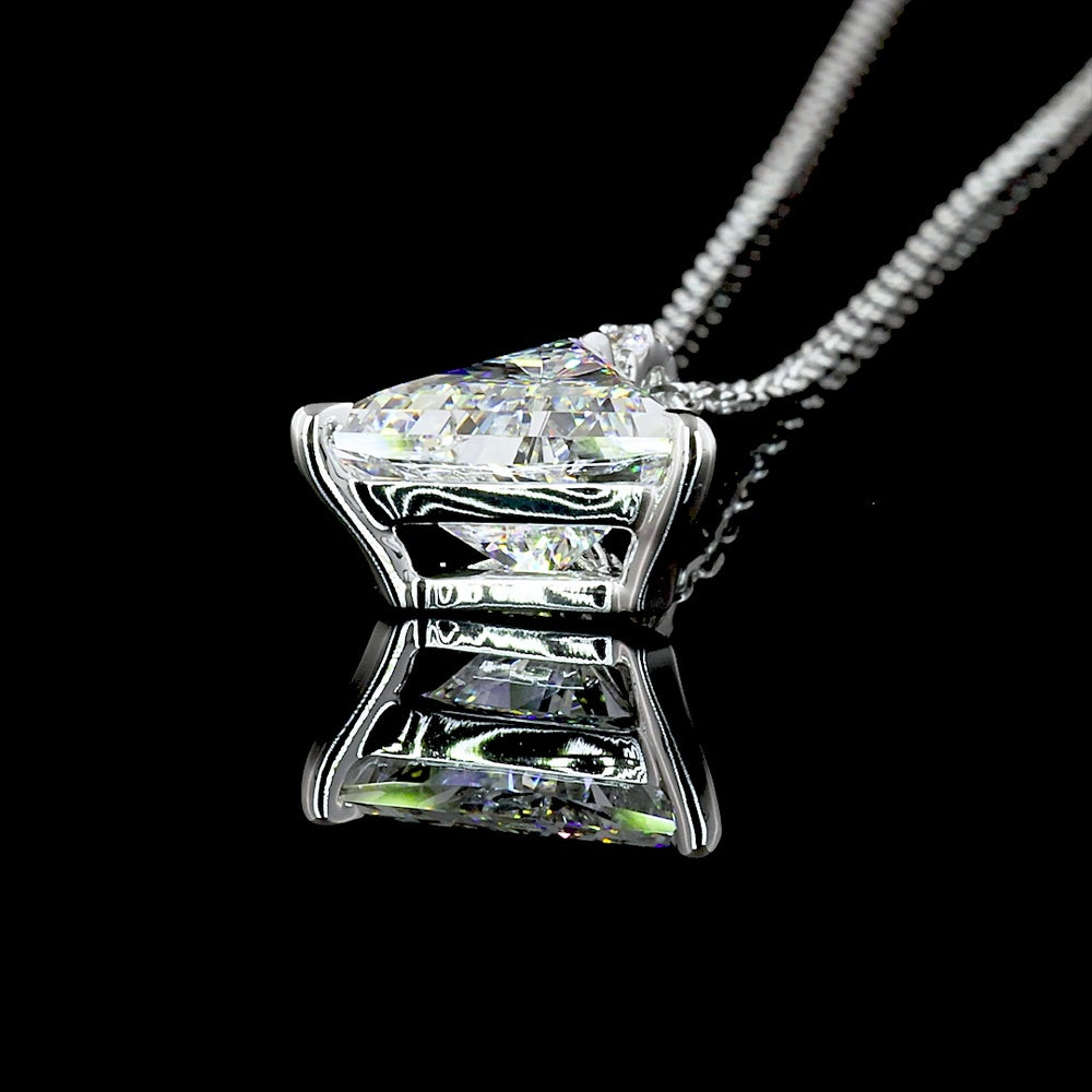 14K White Gold Triangle Shape Pendant with 1.92 Carat E VVS2 Lab Diamond and Brilliant Cut Accent Stones - 1.98 Carat Total Diamond Weight - Covaloro Fine Jewelry