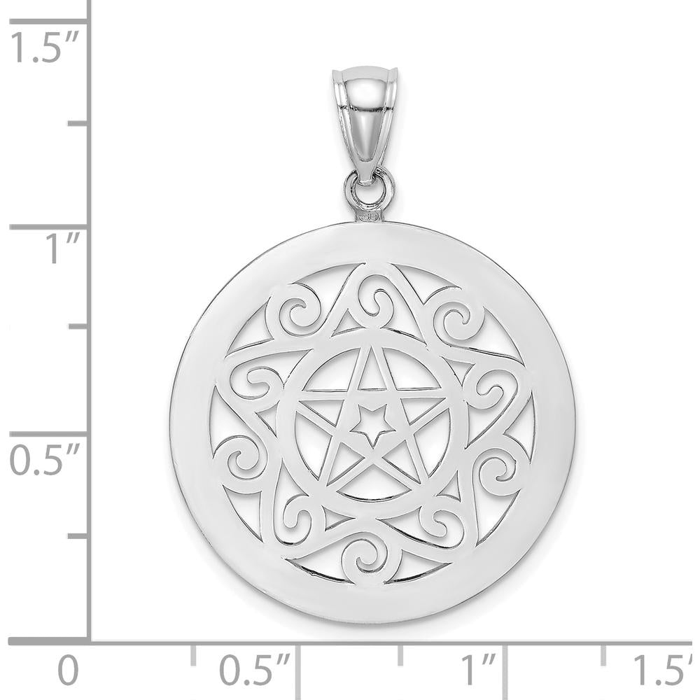 14K White Gold Tribal Star Charm Pendant - Polished Rhodium Finish by Oro Pregiato