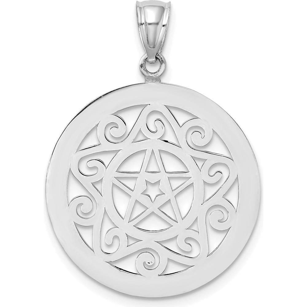 14K White Gold Tribal Star Charm Pendant - Polished Rhodium Finish by Oro Pregiato