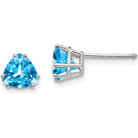 14K White Gold Trillion Blue Topaz Stud Earrings - 0.95 Carat Total Gemstone Weight by Monteluci Fine Jewelry