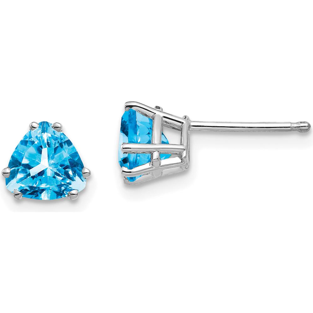 14K White Gold Trillion Blue Topaz Stud Earrings - 0.95 Carat Total Gemstone Weight by Monteluci Fine Jewelry