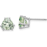 14K White Gold Trillion-Cut Green Quartz Stud Earrings with Checkerboard Cut - 1.30 Carat Total Green Quartz Weight by Monteluci Fine Jewelry