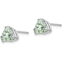 14K White Gold Trillion-Cut Green Quartz Stud Earrings with Checkerboard Cut - 1.30 Carat Total Green Quartz Weight by Monteluci Fine Jewelry