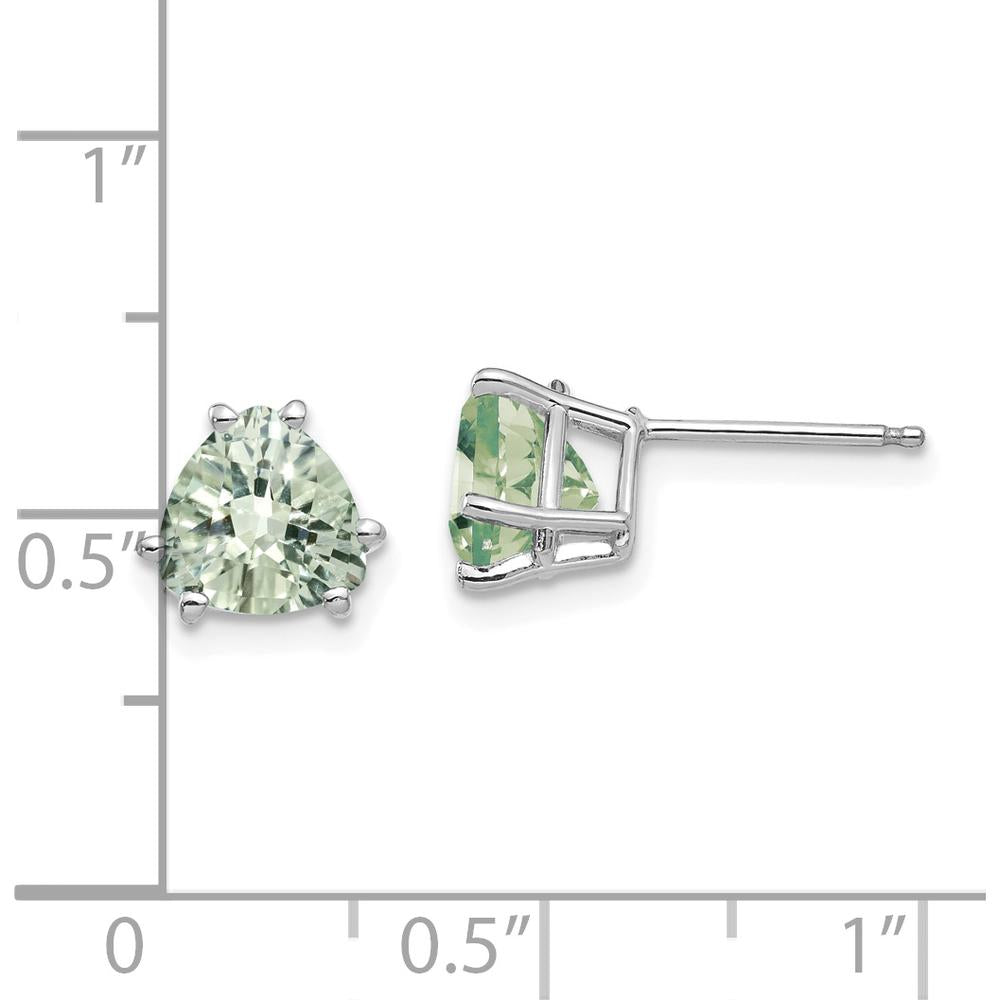 14K White Gold Trillion-Cut Green Quartz Stud Earrings with Checkerboard Cut - 1.30 Carat Total Green Quartz Weight by Monteluci Fine Jewelry