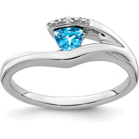 14K White Gold Trillion-Cut Swiss Blue Topaz and Round Diamond Ring - 0.29 Carat Topaz, 0.005 Carat Diamond by 0