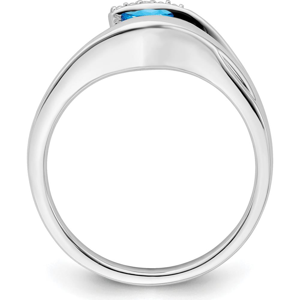 14K White Gold Trillion-Cut Swiss Blue Topaz and Round Diamond Ring - 0.29 Carat Topaz, 0.005 Carat Diamond by 0