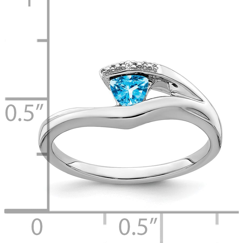 14K White Gold Trillion-Cut Swiss Blue Topaz and Round Diamond Ring - 0.29 Carat Topaz, 0.005 Carat Diamond by 0