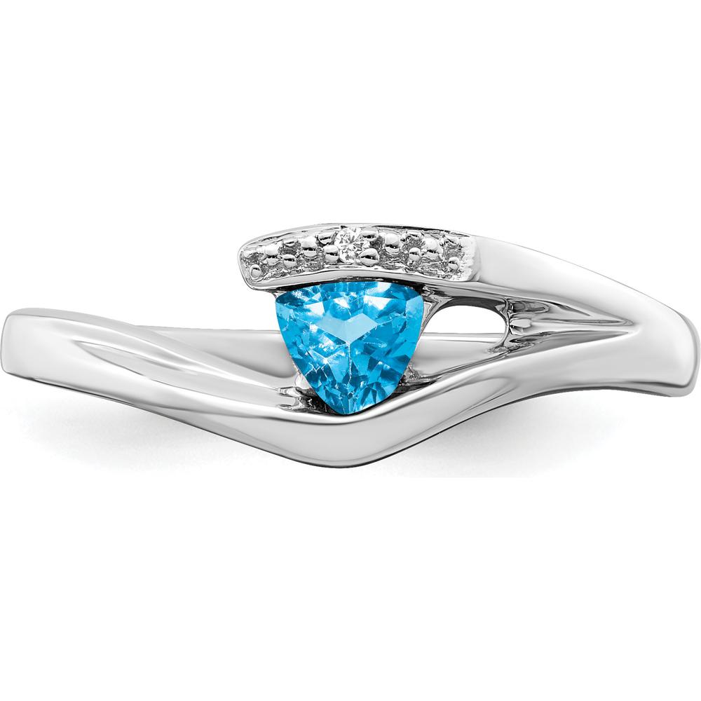 14K White Gold Trillion-Cut Swiss Blue Topaz and Round Diamond Ring - 0.29 Carat Topaz, 0.005 Carat Diamond by 0