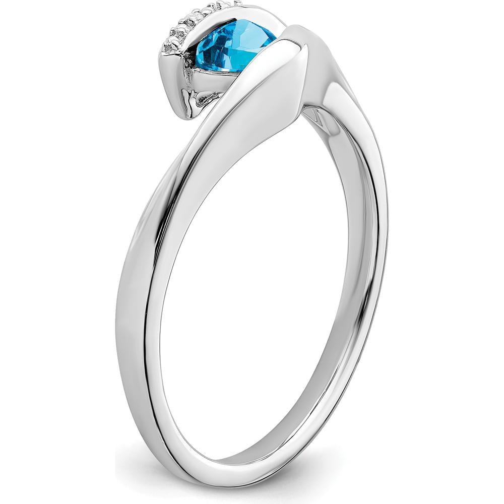 14K White Gold Trillion-Cut Swiss Blue Topaz and Round Diamond Ring - 0.29 Carat Topaz, 0.005 Carat Diamond by 0