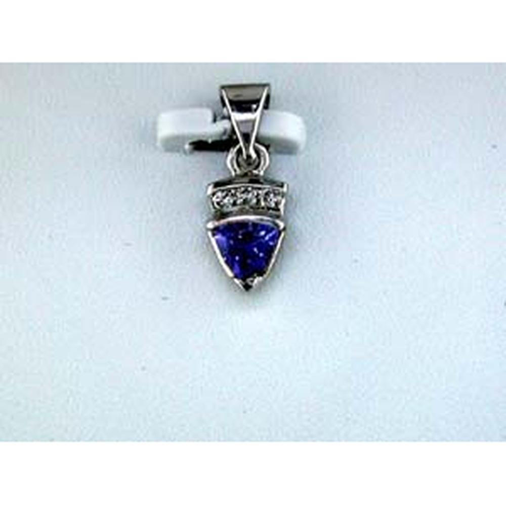 14K White Gold Trillion Cut Tanzanite and Diamond Bar Pendant - 0.30 Carat Tanzanite, 0.04 Carat Total Diamond Weight - Royal Jewelry