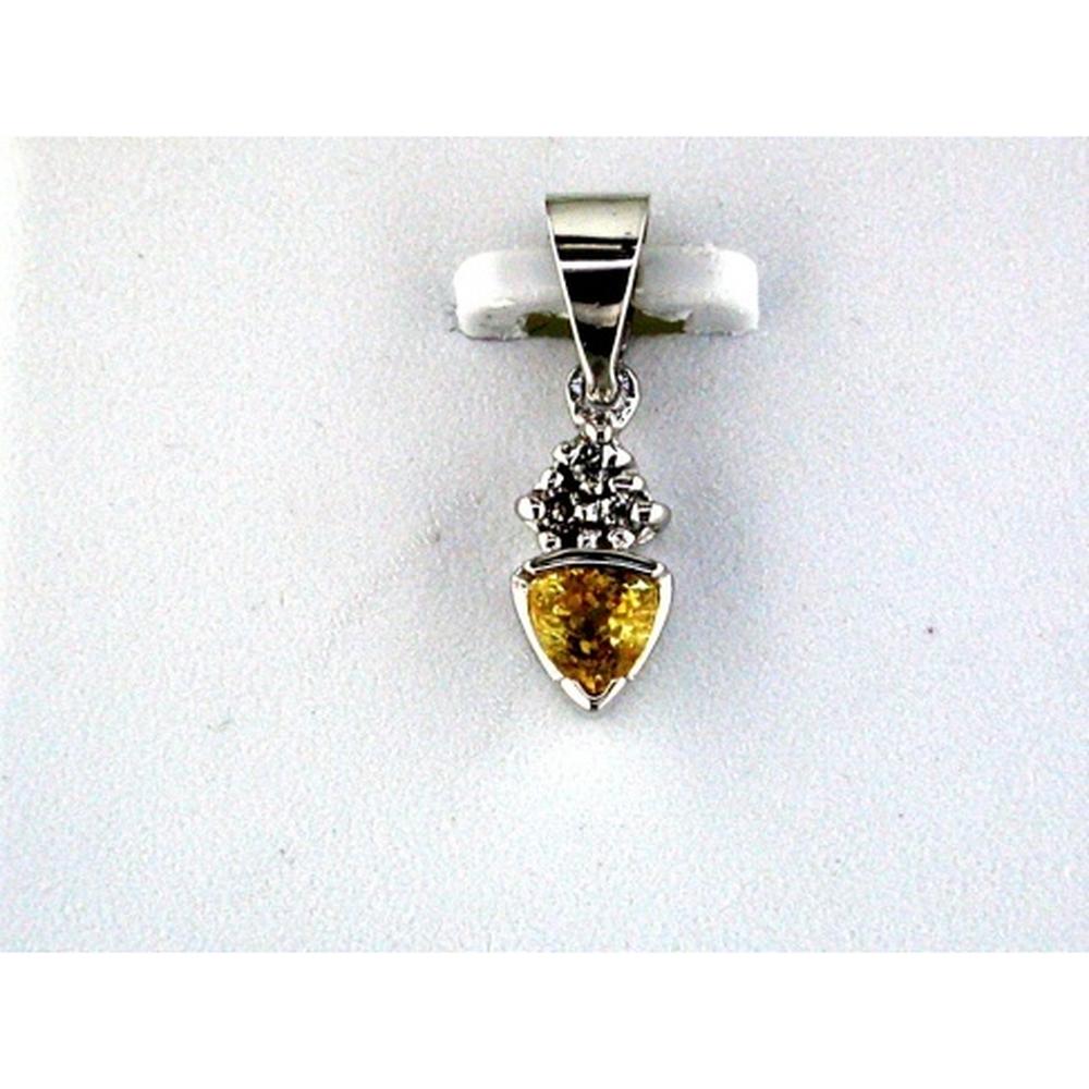 14K White Gold Trillion Cut Yellow Sapphire and Diamond Cluster Pendant - 0.35 Total Carat Weight - Royal Jewelry